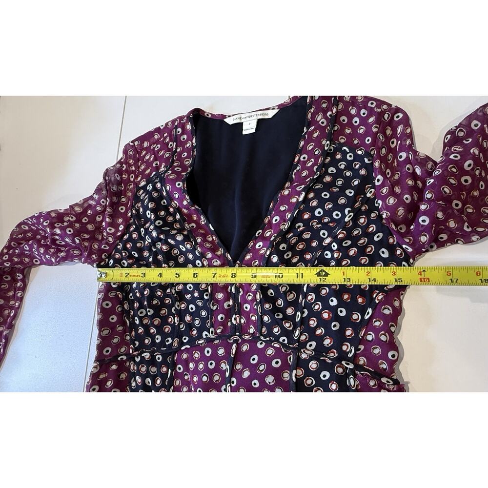 Diane Von Furstenberg Ivetta Silk Dress Sz 2 Babydoll Polka Dot Magenta FLAW - Picture 6 of 12